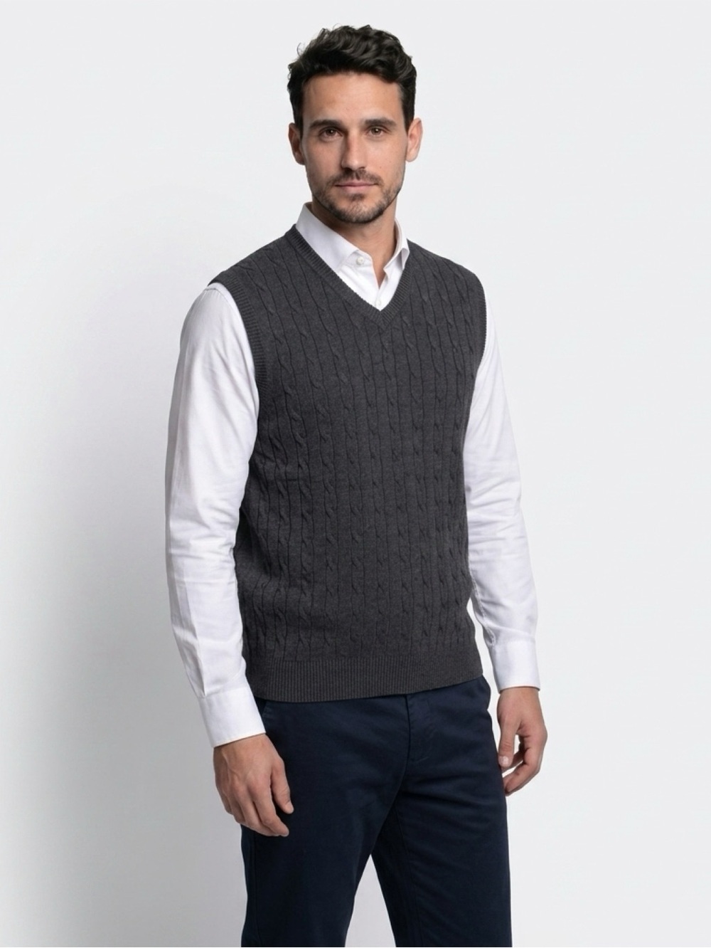 Club Room Men's Cable Knit V-Neck Sweater Vest Gray Size L - Picture 9 of 9